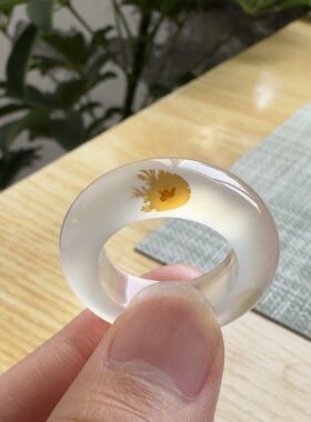 花语玉髓 天然海洋玉髓马料高冰草花象形小金鱼玛瑙扳指戒圈