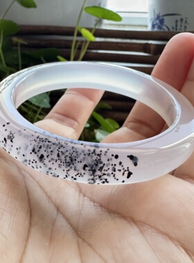 花语玉髓 天然海洋玉髓马料高冰油润泼墨画玛瑙手镯圈口53mm