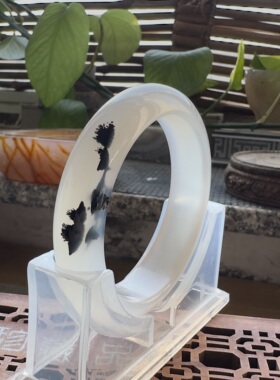 花语玉髓 天然海洋玉髓马料高冰水墨象形玛瑙手镯圈口58.5mm