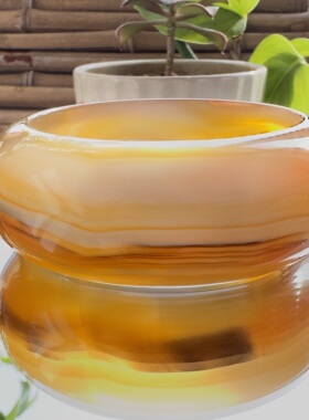 花语玉髓 天然巴西料冰透油润玛瑙手镯腰缠万贯玛瑙手镯61.5mm