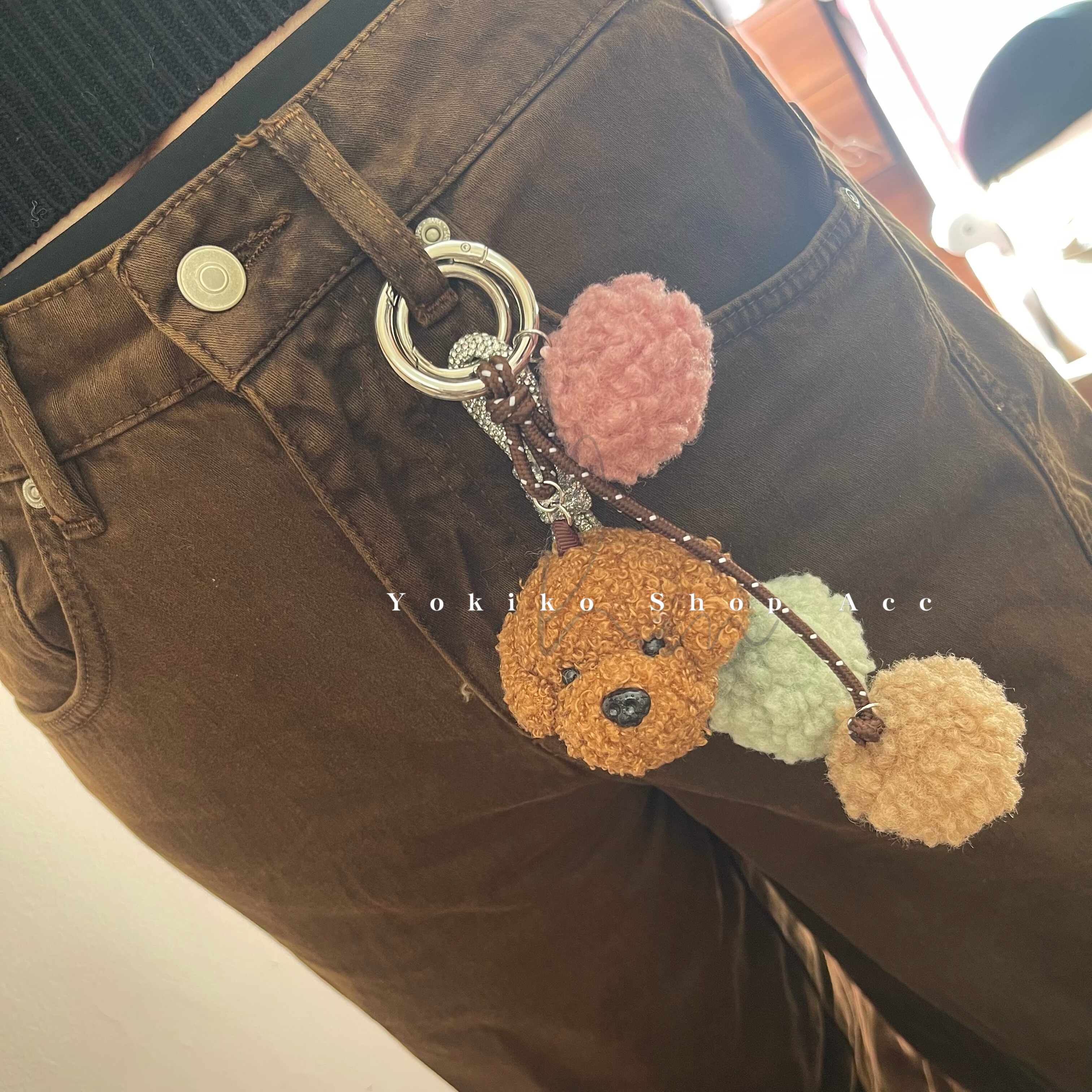 韩国进口可爱小狗挂件彩色毛球包挂件钥匙扣