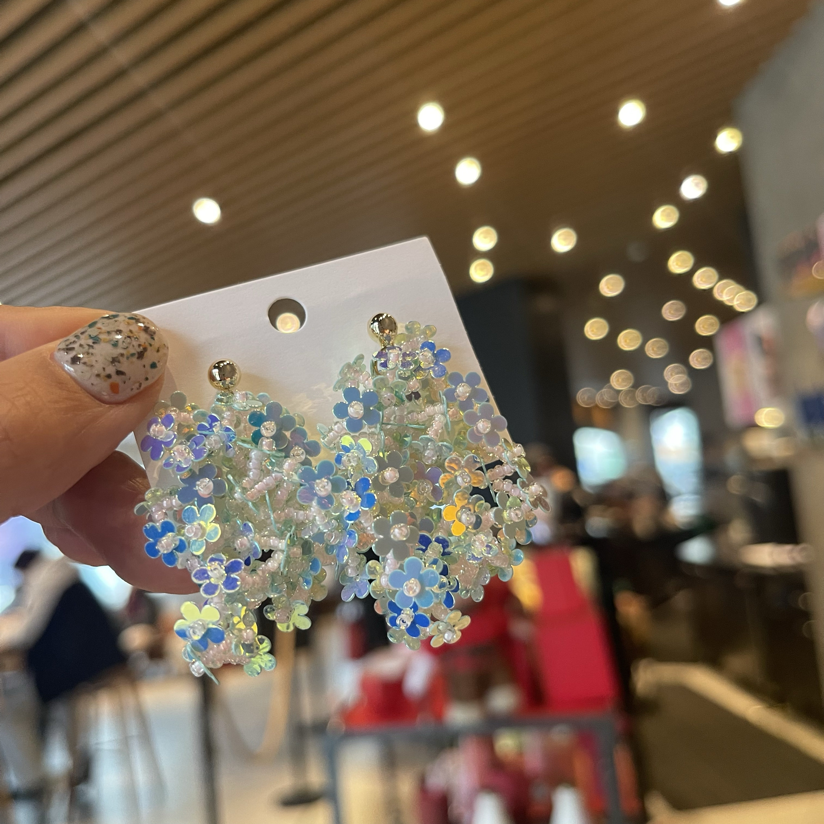 阿豆款韩国进口耳饰花朵手工串珠合甜美夸张流苏耳环新Y2K风格