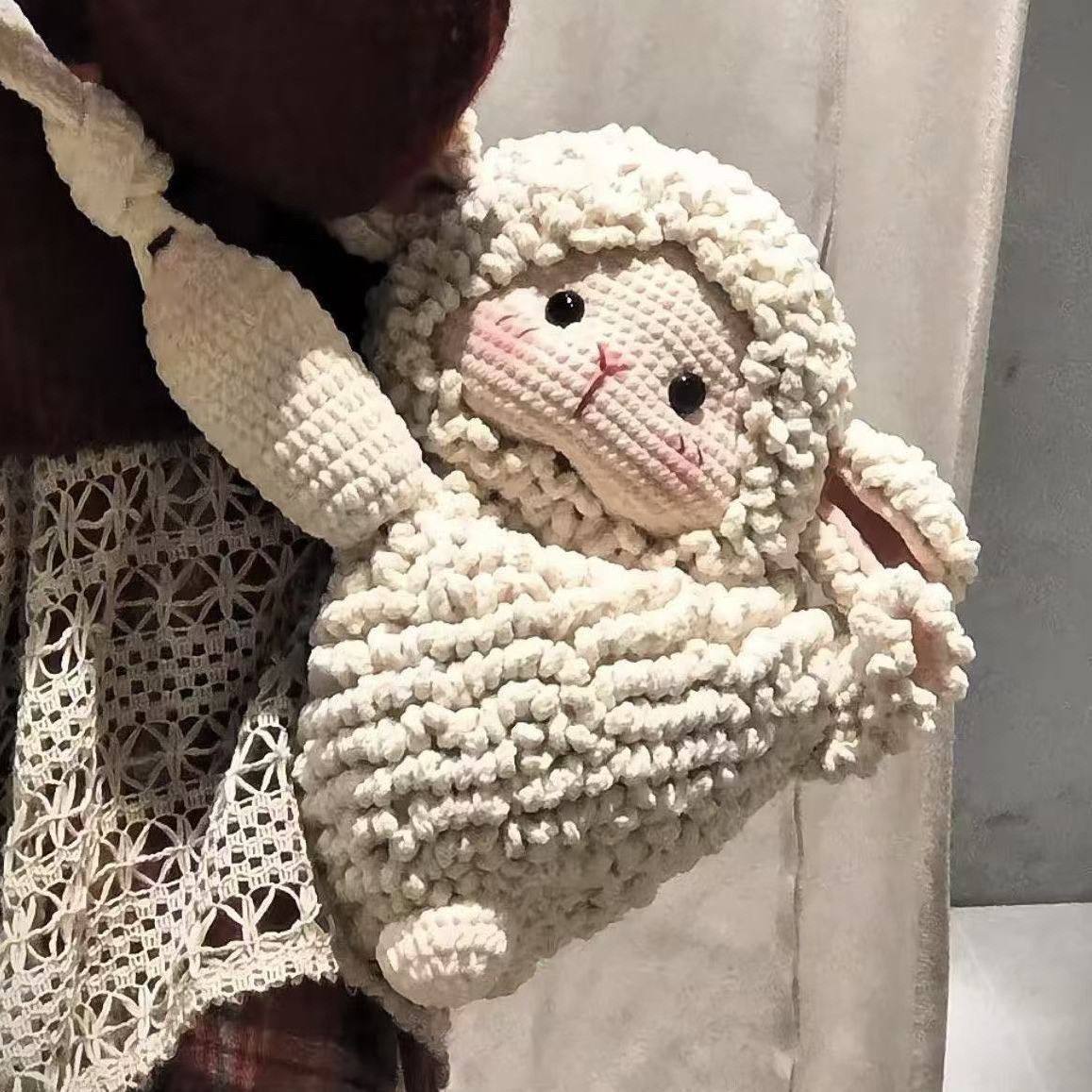 绵羊毛包包包钩织古力diy材料包毛线同款古力小羊卷手工编织包包