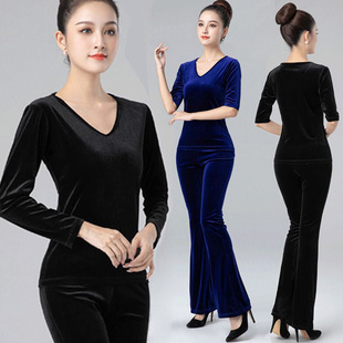 形体训练服装女新款舞蹈服套装金丝绒修身显瘦礼仪服加厚表演秋冬