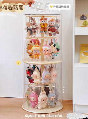 RMAX泡泡玛特公仔旋转收纳盒拉布布手办毛绒挂件大容量透明展示架