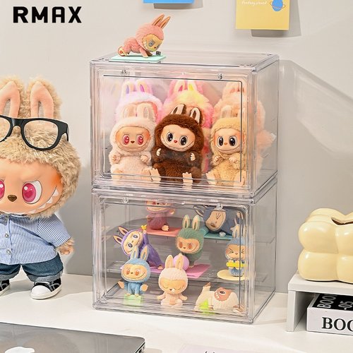 RMAX带灯盲盒展示柜透明手办声控磁吸泡泡玛特玩偶娃娃防尘收纳盒