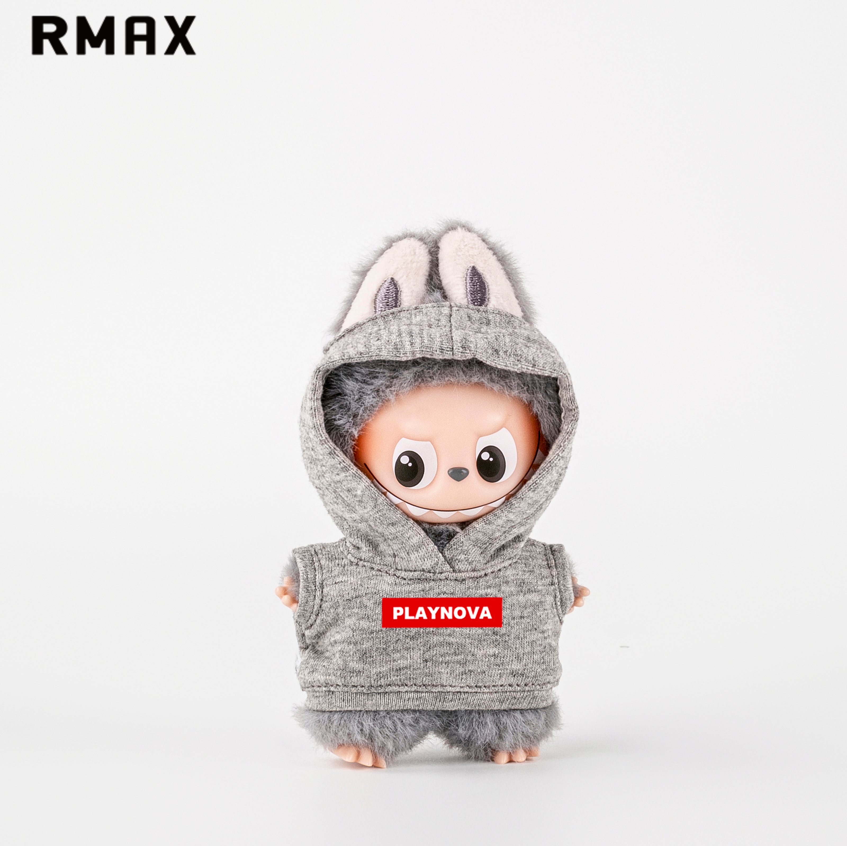 RMAX拉布布搪胶公仔泡泡玛特10cm娃用衣服迷你四代labubu字母卫衣