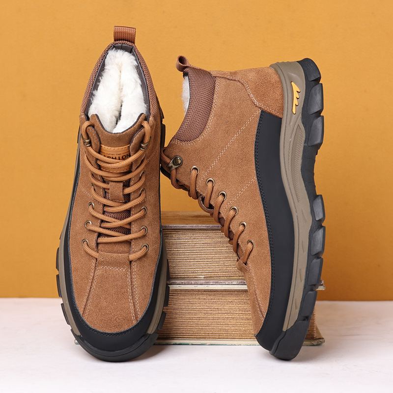 冬季羊毛男士棉鞋真皮牛皮加绒保