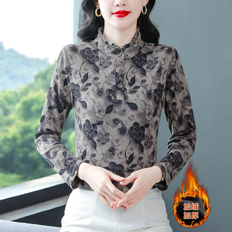 保暖内衣女加厚加绒上衣秋冬新款蕾丝中老年妈妈超舒服打底衫大码