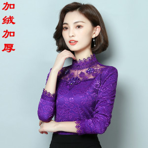 冬保暖内衣女加绒加厚秋衣半高领美体外穿蕾丝打底衫紧身单件上衣
