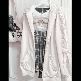 外套 liz甜美少女兔耳蕾丝连帽卫衣可爱宽松绑带长袖 2025秋季 新款