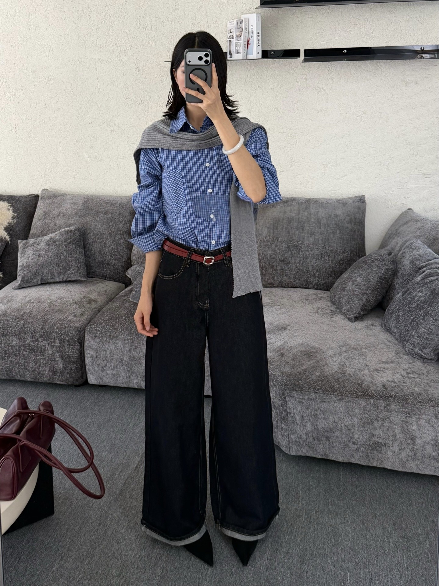 复古原色阔腿牛仔裤女高腰垂感2026秋季新款卷边宽松显瘦直筒拖地