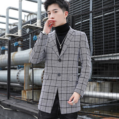 Autumn winter coat men's medium length plaid jacket woolen windbreaker