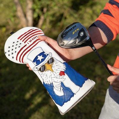美国鹰高尔夫杆套 真皮刺绣一号木杆头套 防水耐磨球杆保护套