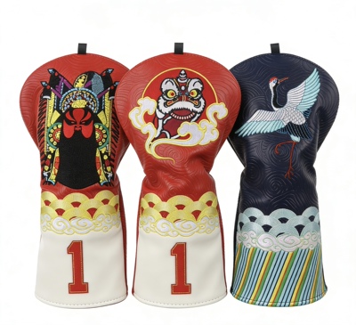 国潮京剧醒狮仙鹤高尔夫1号木杆套 中国风刺绣Driver杆头保护套