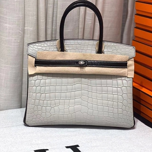 HCP进口尼罗鳄鱼皮BK铂金包30CM女士手提包拼色全手工缝女包