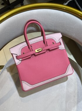 蜡线手工缝EP牛皮铂金包25CM蕾丝手提女包女士新款带锁淑女甜美