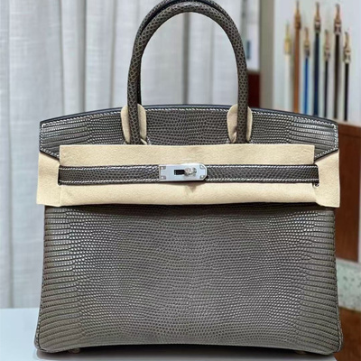 进口蜥蜴皮BK铂金包30CM女士大手提包纯手工女包铁灰色奢侈品包