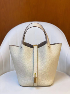 TC皮配尼罗鳄鱼皮小号菜篮子18CM女士手提包奶昔白全手工缝touch