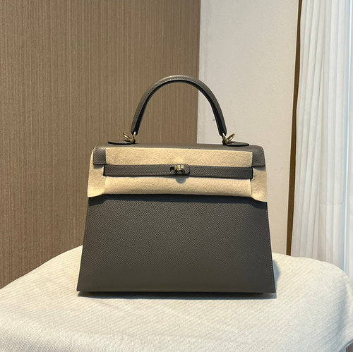 锡器灰epsom皮KL凯莉包25CM女士手提包金扣全手工缝时尚高档女包