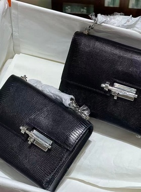 原厂蜥蜴皮黑色银手枪包插稍包Verrou小号mini女士单肩包链条手工