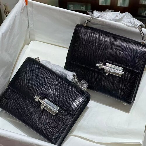 原厂蜥蜴皮黑色银手枪包插稍包Verrou小号mini女士单肩包链条手工