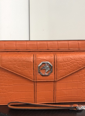 高端哑光鳄鱼皮夹包手包鹰头加厚大容量包盖式男士手拿包橙色潮男