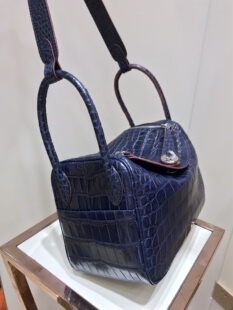 进口鳄鱼皮肚皮手提女包林迪26CM蓝色女士2021新款女包真皮个性