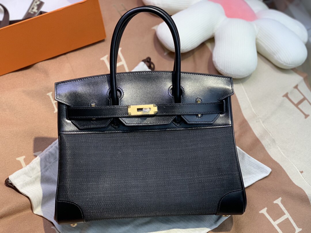 黑色原版box皮配编织马毛铂金25女士手提女包2022新款全手工制作