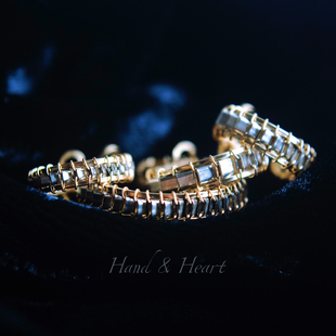 原创手作骨节金属编制耳骨夹女美国进口14K包金925银戒指