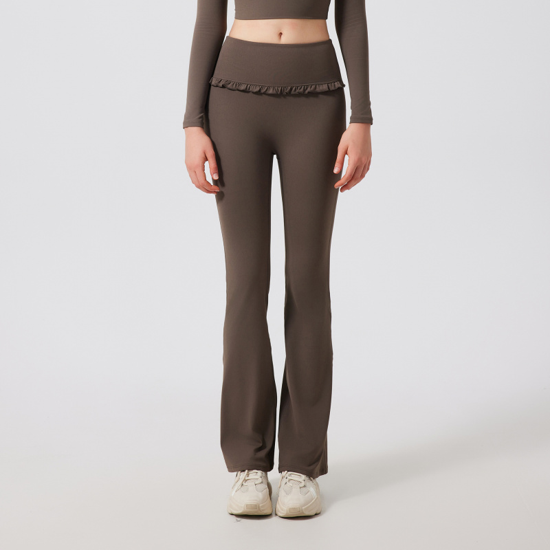 梵心荷叶边微喇瑜伽裤女高腰显瘦