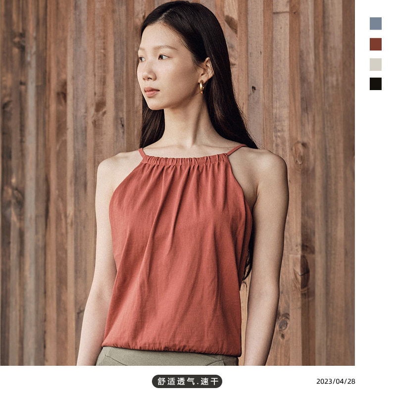 25夏季新款吊带背心带胸垫宽松简约清冷露脖运动上衣女普拉提训练