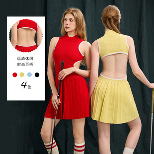 新款 训练羽毛球健身瑜伽针织裙 网球裙运动高尔夫连衣裙百褶修身