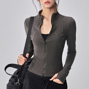 跨境秋冬瑜伽服外套普拉提跑步长袖 德绒显瘦运动上衣 立领修身