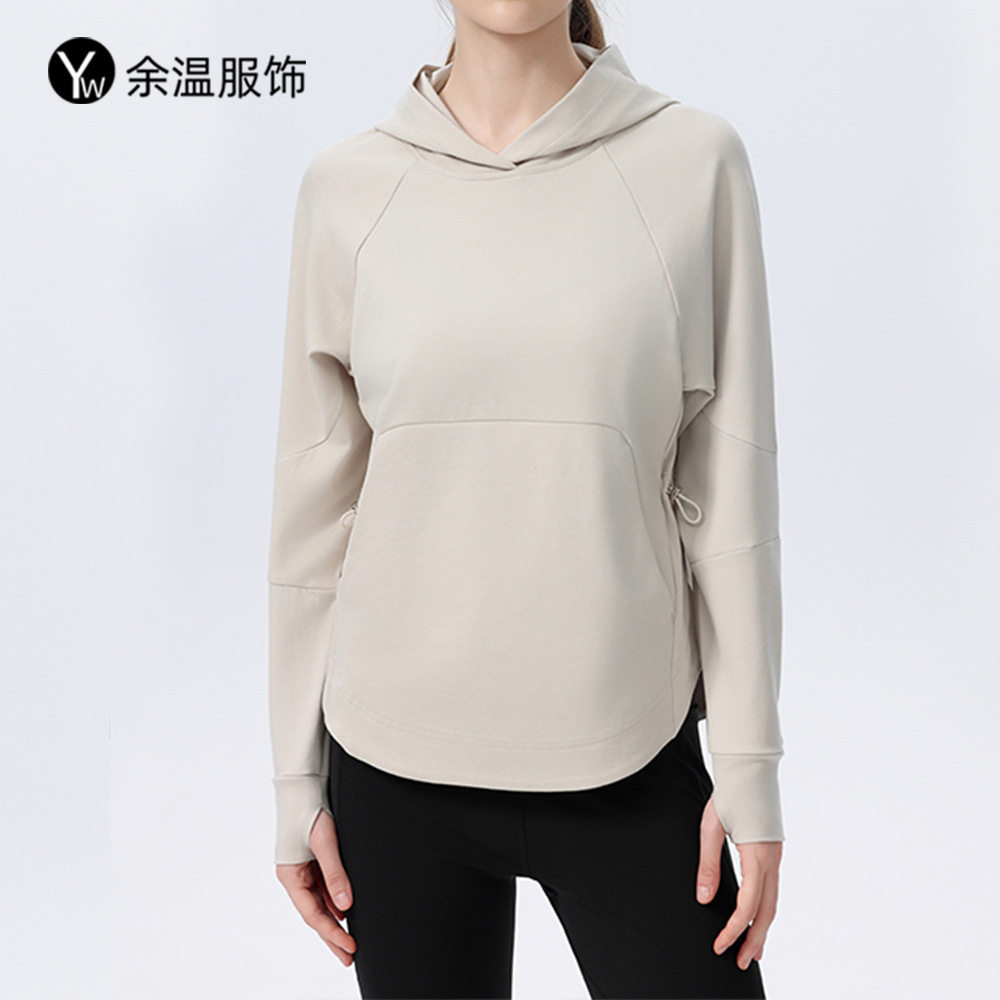 欧美运动卫衣女长款连帽瑜伽服上