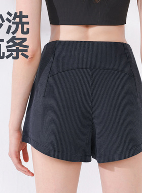 运动裤女夏季新款罗纹高腰提臀收腹短裤运动户外健身训练瑜伽裤子