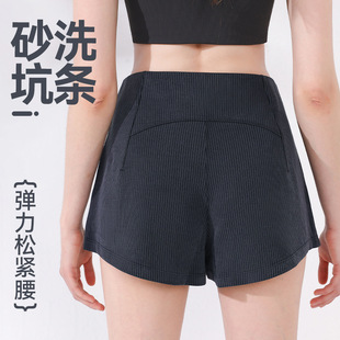 运动户外健身训练瑜伽裤 运动裤 罗纹高腰提臀收腹短裤 新款 子 女夏季