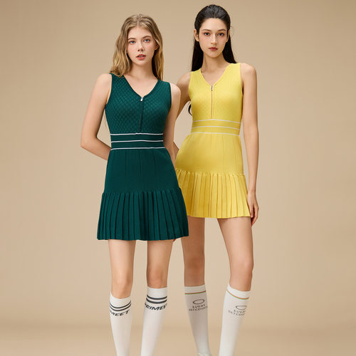 跨境新款运动网球裙女拉链无袖连