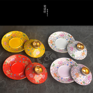 景德镇珐琅彩盖碗盖子陶瓷复古三才碗盖子玻璃盖碗盖子大单盖碟子
