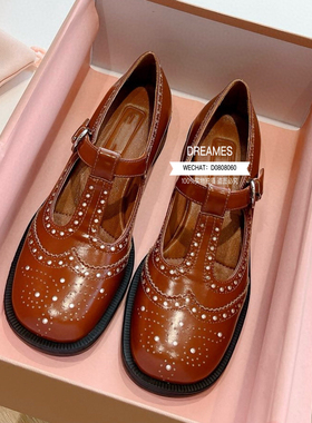 欧洲站2024新款珍珠玛丽珍鞋复古小皮鞋女单鞋粗跟单鞋乐福鞋包邮