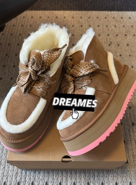 2025新款牛皮圆头厚底松糕底包头雪地靴多色加厚羊毛厚底鞋包邮哦