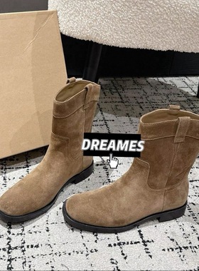 2025秋冬新款牛皮马丁靴女英伦风复古短筒切尔西磨砂皮牛皮包邮女