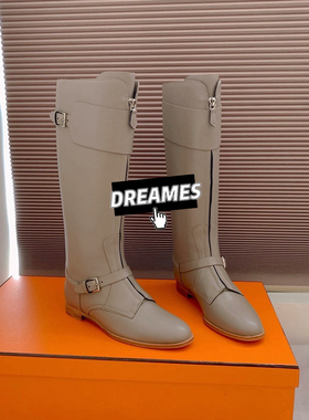 欧洲站2025秋冬新款头层牛皮圆头低跟侧拉链长靴走秀时装秀包邮女