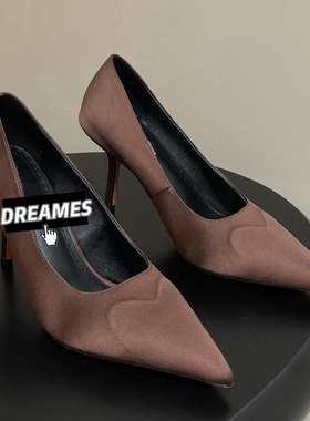 2025新款牛皮尖头细跟高跟鞋女黑色法式拼色女靴子时装靴女女包邮