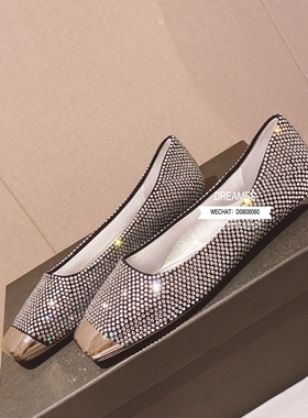 欧洲站2022春夏新款头层牛皮水钻浅口方头单鞋瓢鞋女鞋走秀包邮女
