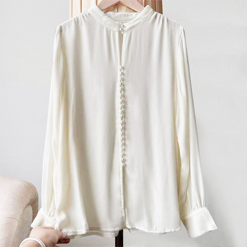 100桑蚕丝外套女轻奢宽松休闲时尚气质珍珠真丝绒上衣