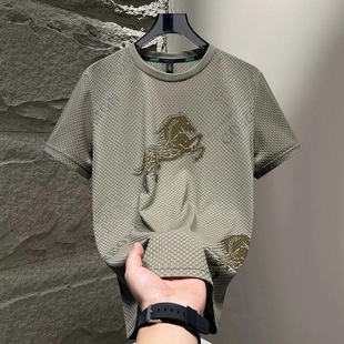 潮牌半袖 新款 t恤男士 休閑速干透氣男款 上衣服 夏季 歐貨桑蠶絲短袖