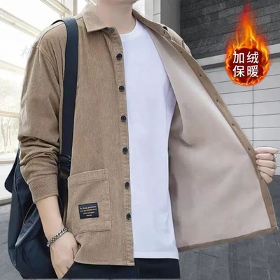 翻领+长袖+加绒+耐磨+宽松+衬衫