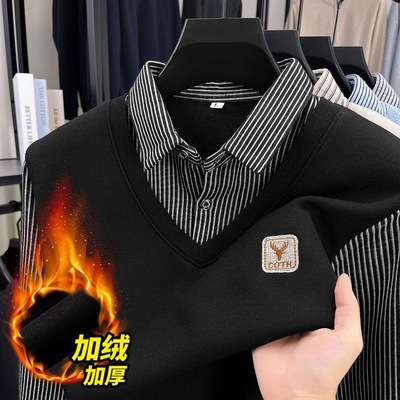 假两件+翻领+针织+套头+宽松青春