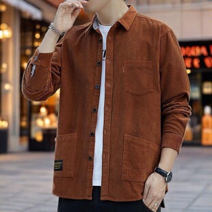 休闲港风口袋工装 男士 新款 加厚衬衣外套衬衫 宽松上衣 灯芯绒长袖